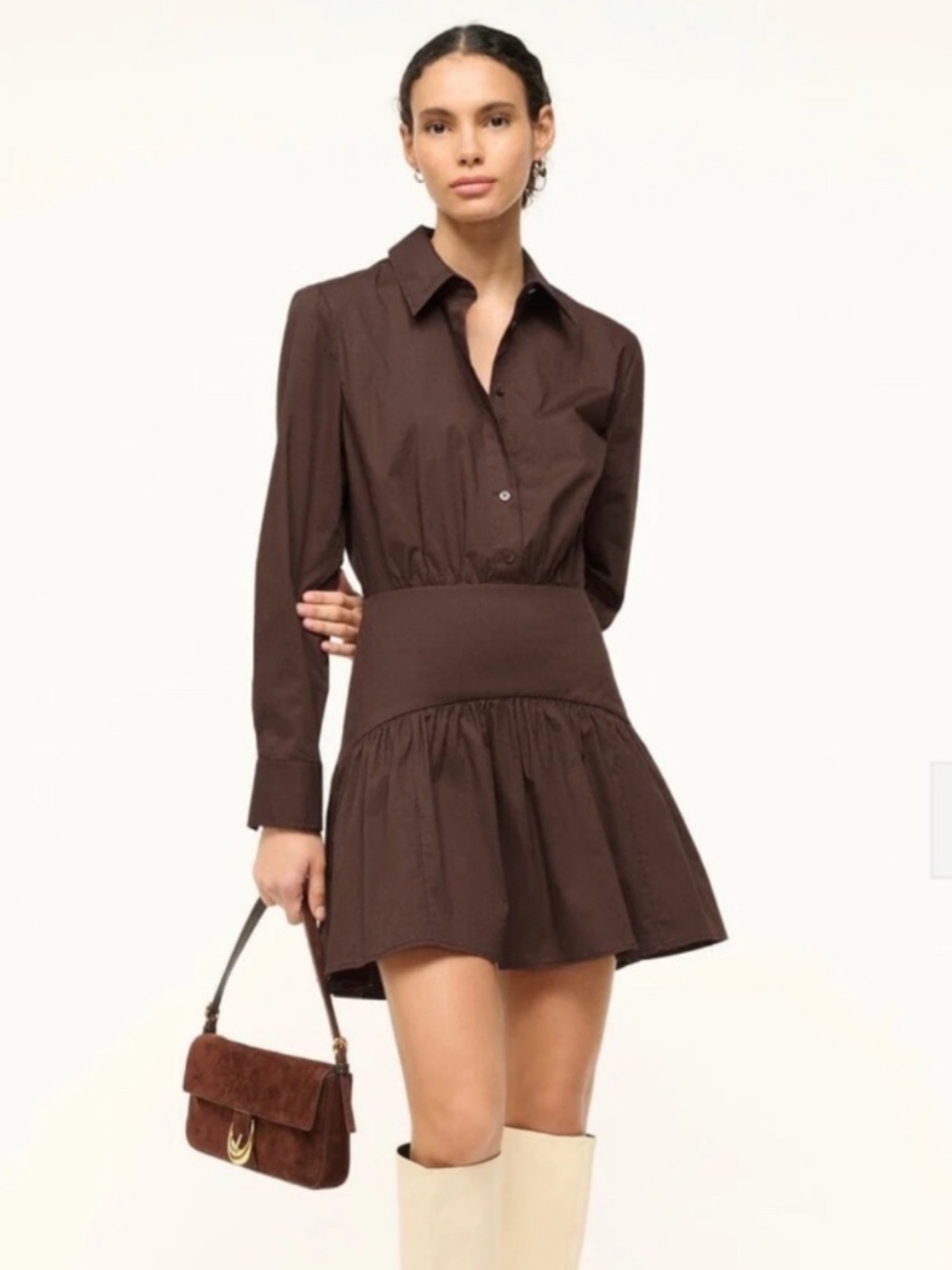 STAUD Brown Collared Rocco Mini Dress